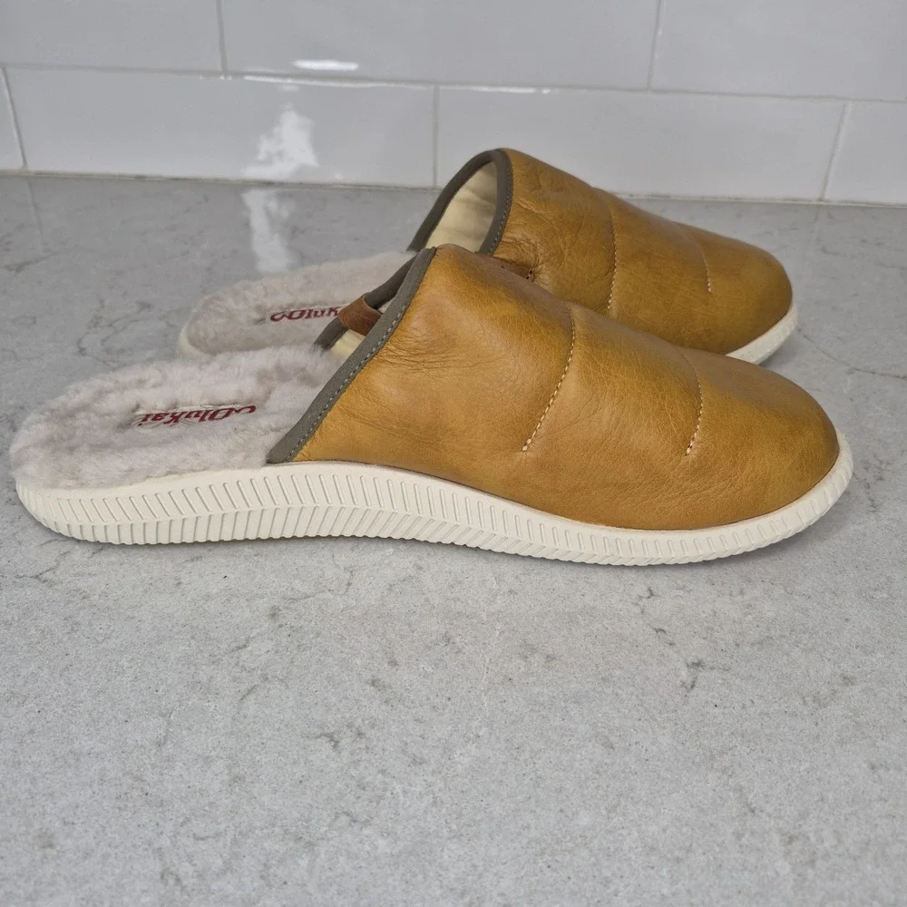OluKai Mua 'Ili Slippers Men's 10 Leather Shearling Lined Mule Slip On Shoes‎
